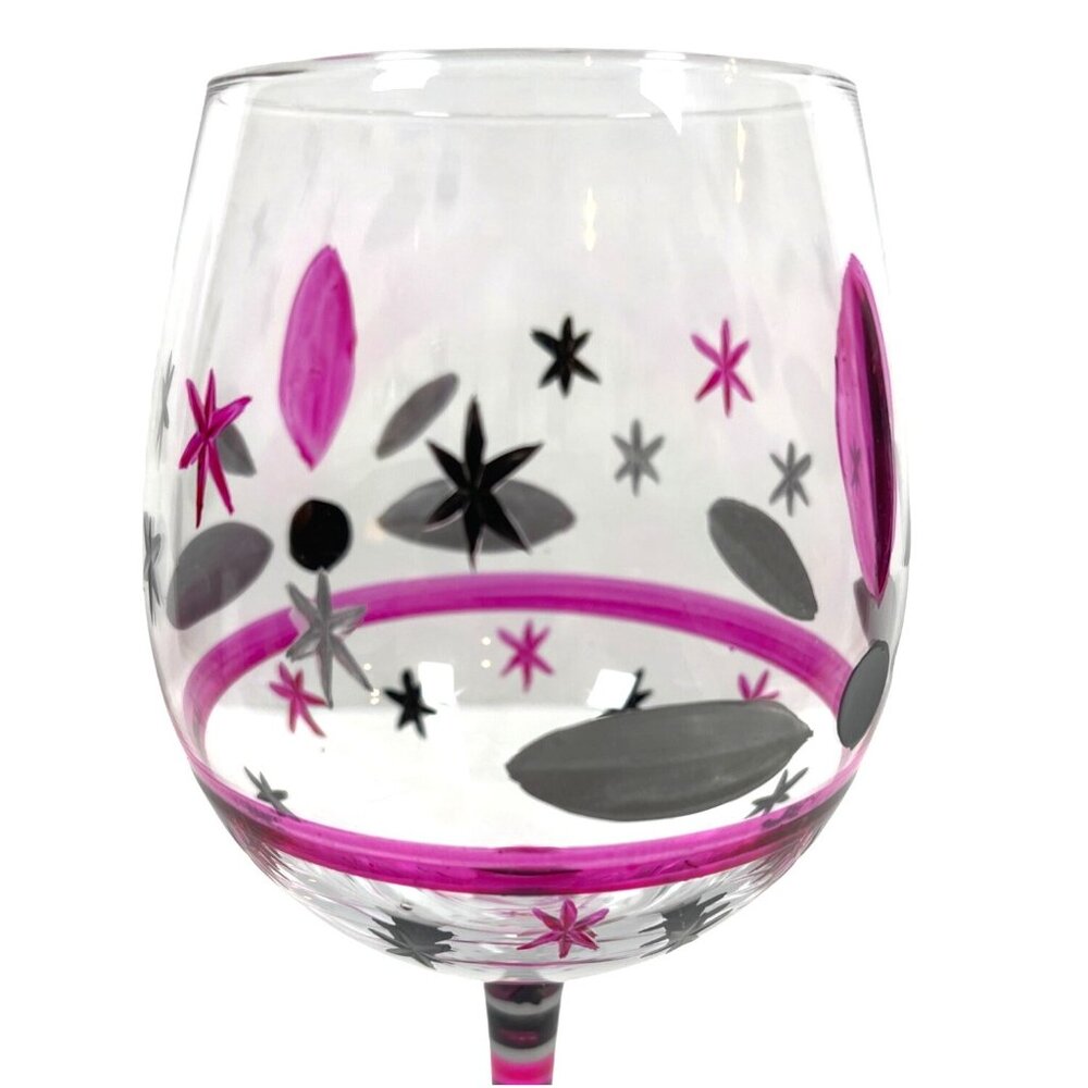 MoMo Panache Wine Goblet Art Glass Diva My Special Moments Wine Charm Pink Black - Picture 4 of 8